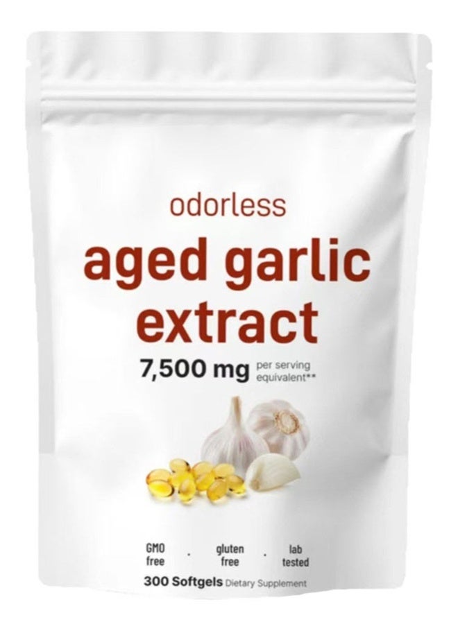 Odorless Garlic 7500mg Per Servings, 300 Softgels | 2 Years Aged Garlic Extract, Grown Allium Sativum Bulb | Potent Antioxidant Supplement, Immune Support, and Heart Health - Image 1